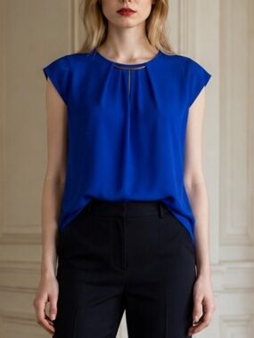 Meraki Royal Blue Blouse | Gold Neck Detail | Small